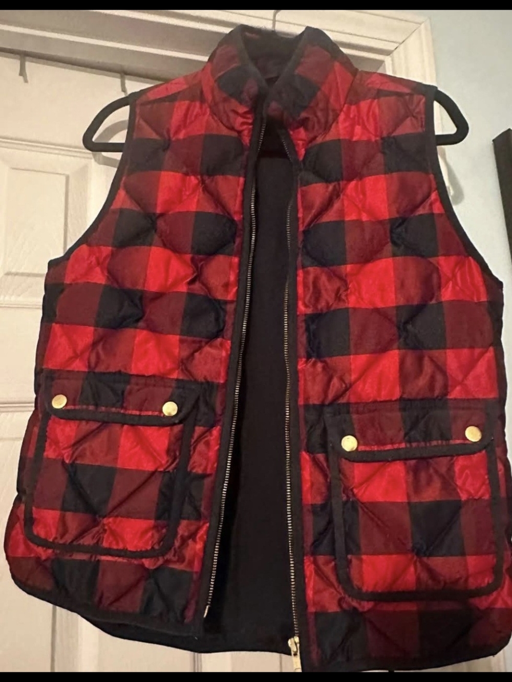 J. Crew Red and Black Buffalo Plaid Quilted Vest
